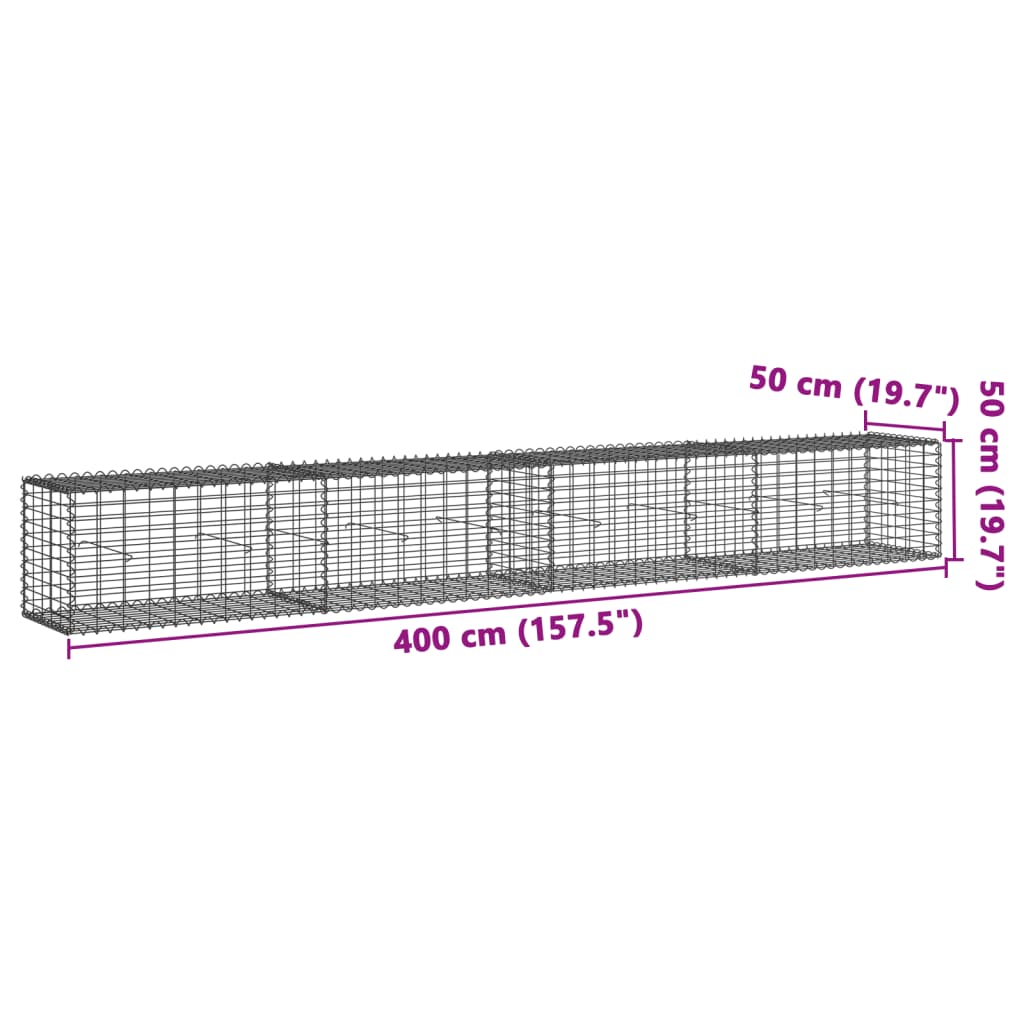 Gabionska košara s poklopcem 400x50x50 cm od pocinčanog željeza