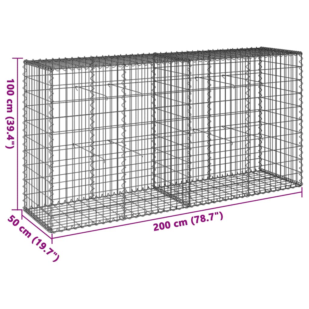 Gabionska košara s poklopcem 200x50x100 cm pocinčano željezo