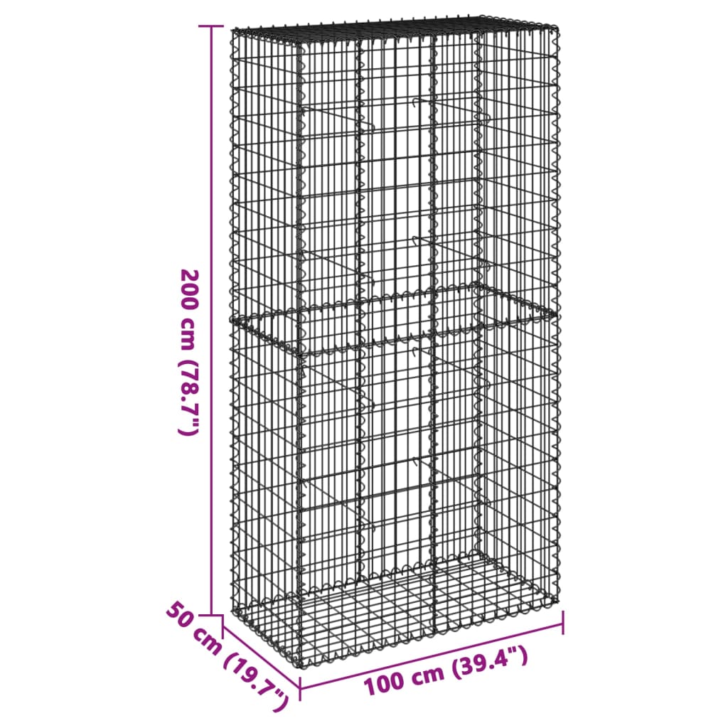 Gabionska košara s poklopcem 100x50x200 cm pocinčano željezo