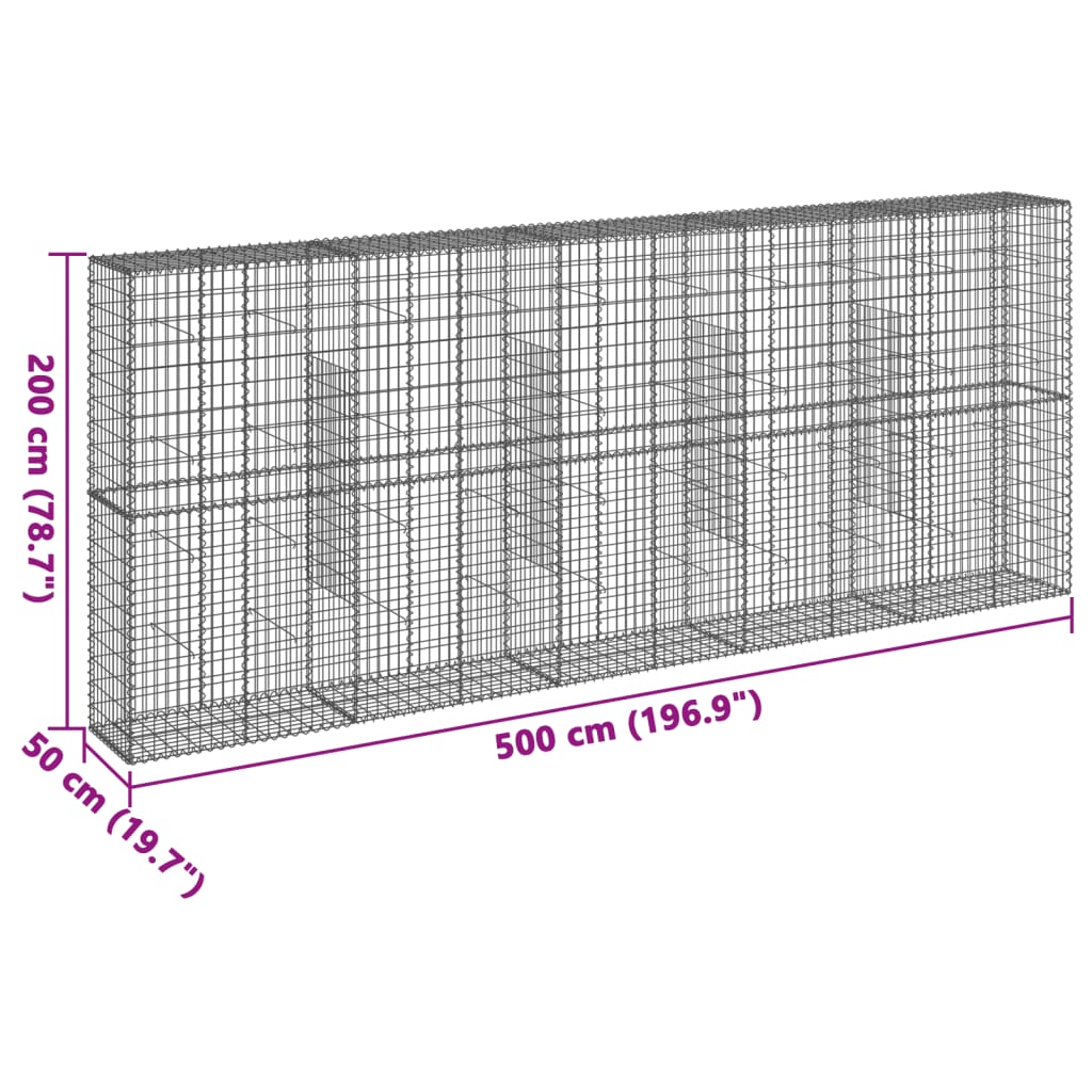 Gabionska košara s poklopcem 500x50x200 cm pocinčano željezo