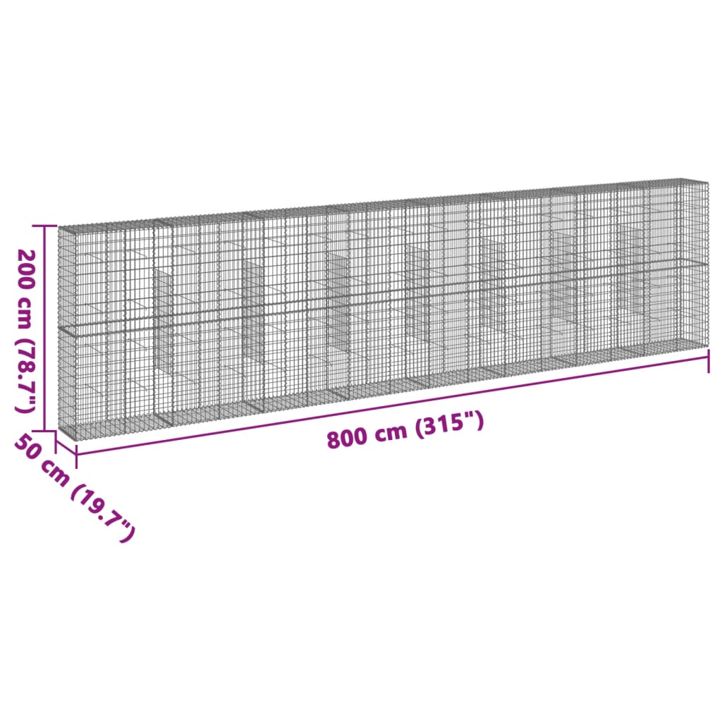Gabionska košara s poklopcem 800x50x200 cm pocinčano željezo