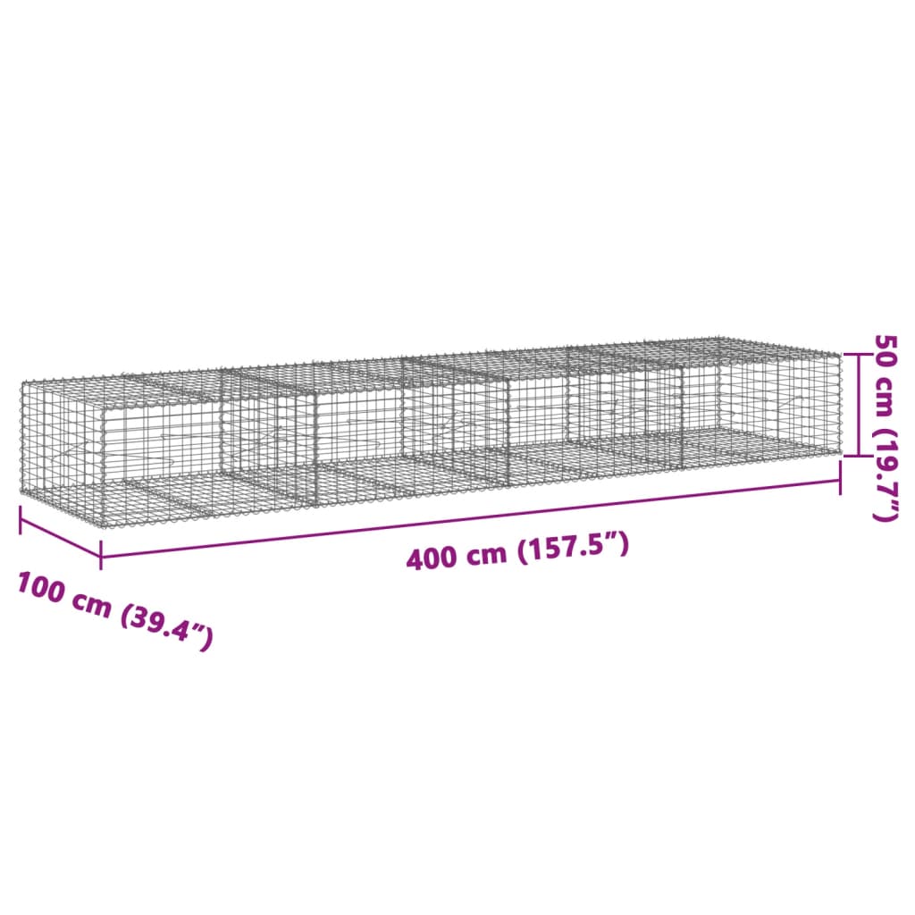 Gabionska košara s poklopcem 400x100x50 cm pocinčano željezo
