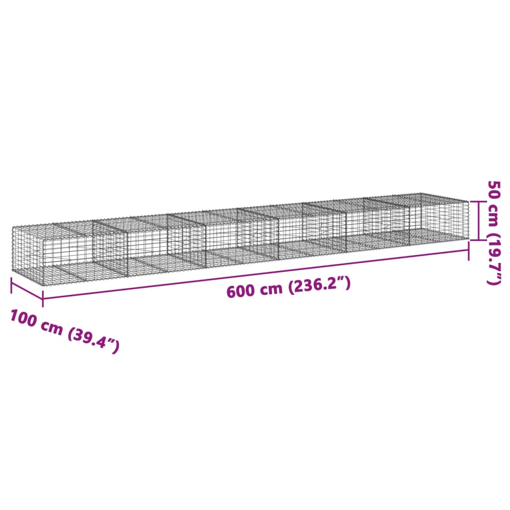 Gabionska košara s poklopcem 600x100x50 cm pocinčano željezo