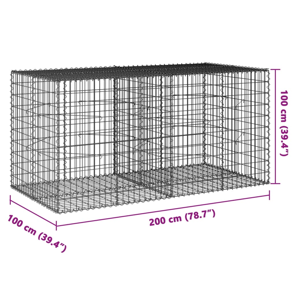 Gabionska košara s poklopcem 200x100x100 cm pocinčano željezo