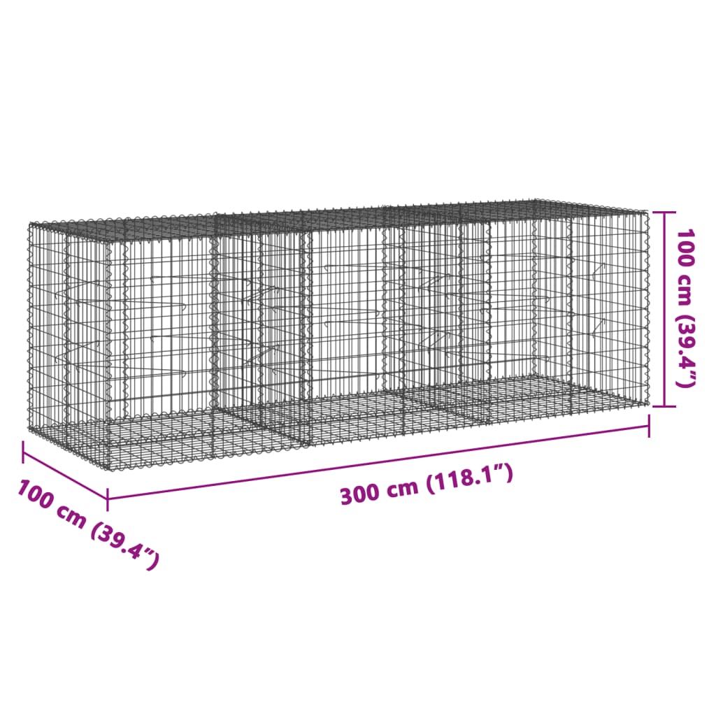 Gabionska košara s poklopcem 300x100x100 cm pocinčano željezo