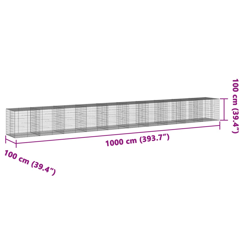 Gabionska košara s poklopcem 1000x100x100 cm pocinčano željezo