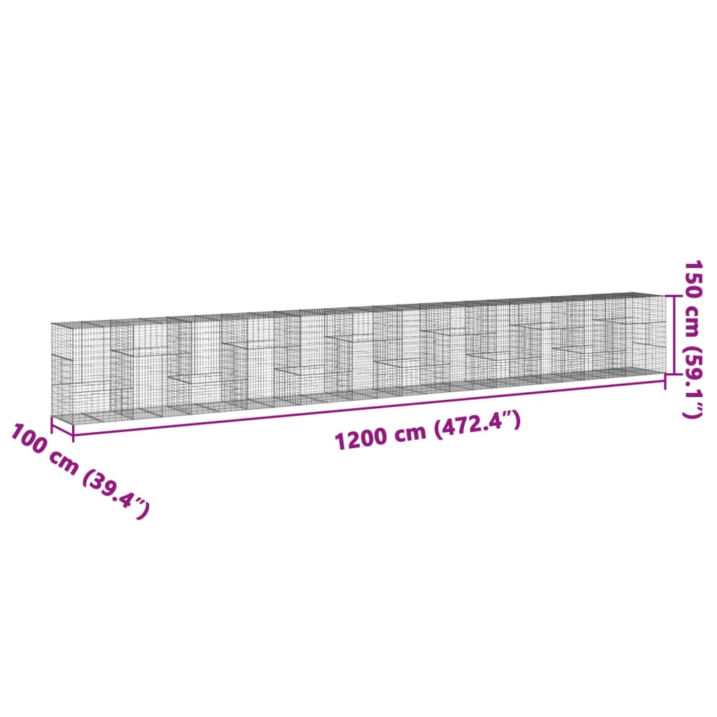 Gabionska košara s poklopcem 1200x100x150 cm pocinčano željezo