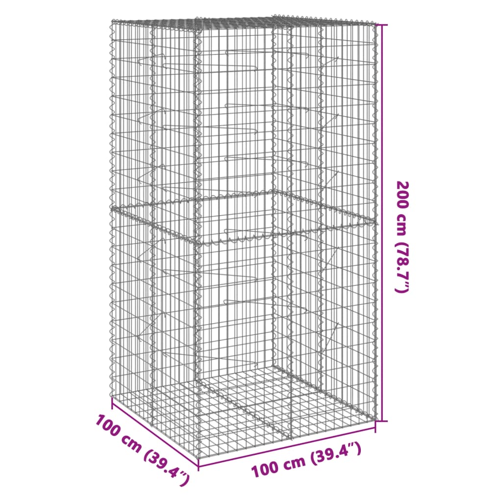 Gabionska košara s poklopcem 100x100x200 cm pocinčano željezo