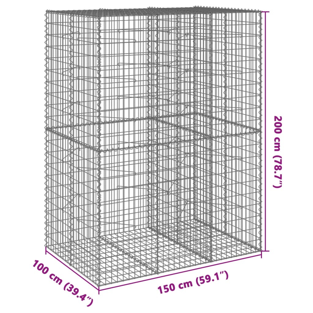 Gabionska košara s poklopcem 150x100x200 cm pocinčano željezo