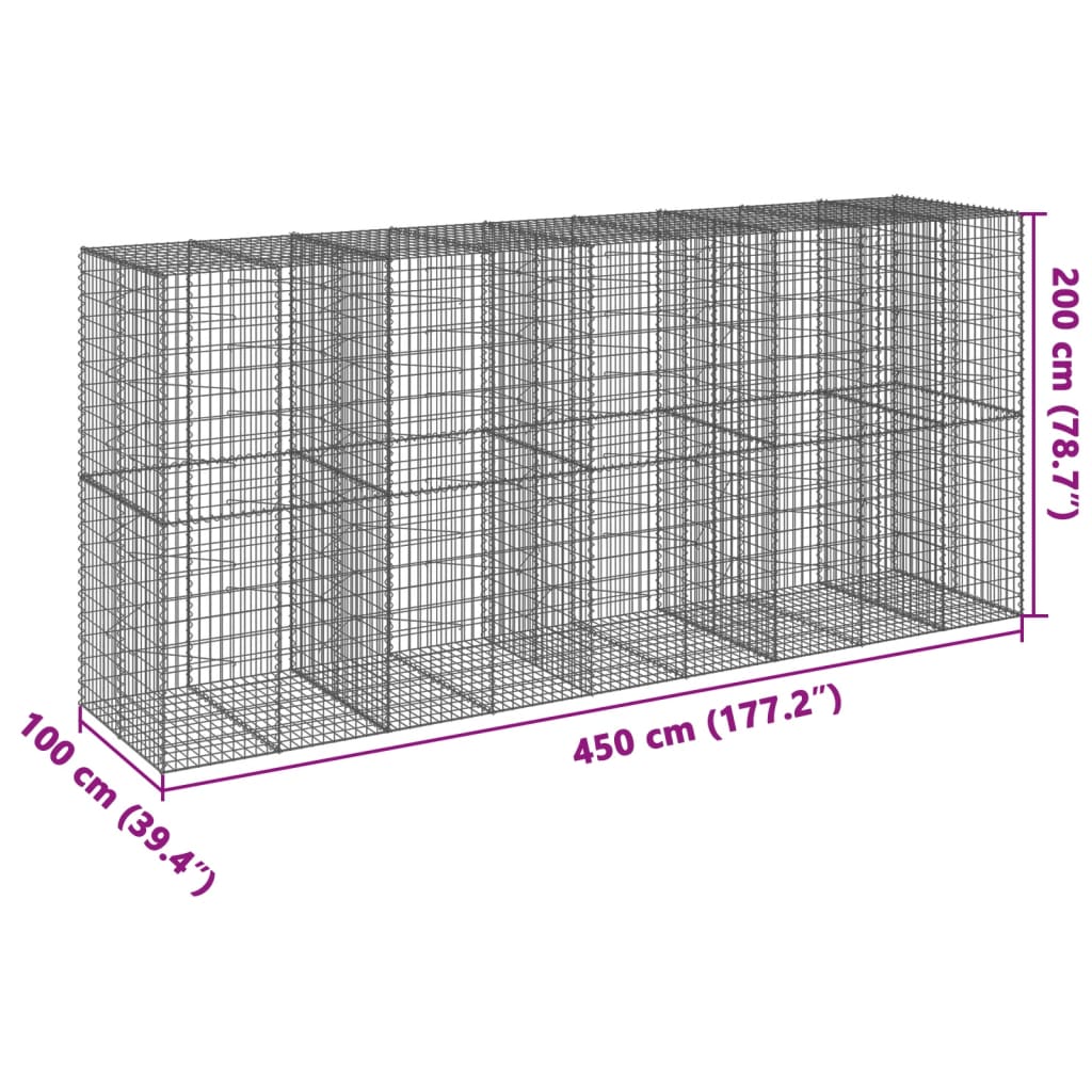 Gabionska košara s poklopcem 450x100x200 cm pocinčano željezo