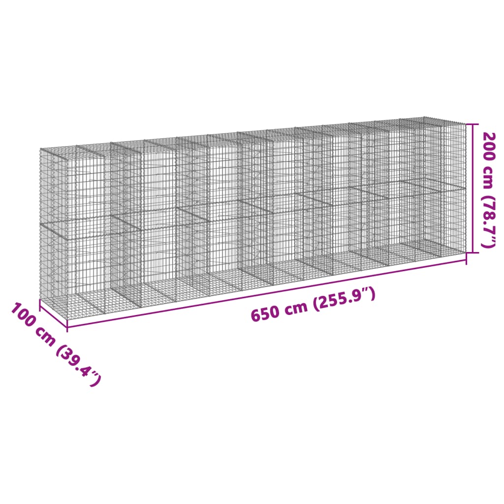 Gabionska košara s poklopcem 650x100x200 cm pocinčano željezo