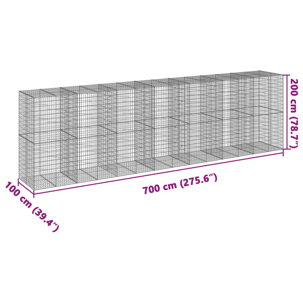 Gabionska košara s poklopcem 700x100x200 cm pocinčano željezo