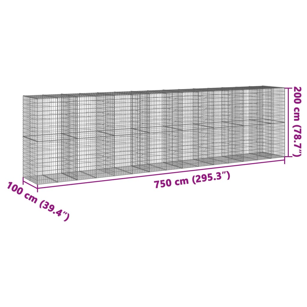 Gabionska košara s poklopcem 750x100x200 cm pocinčano željezo