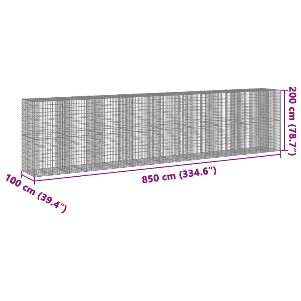 Gabionska košara s poklopcem 850x100x200 cm pocinčano željezo