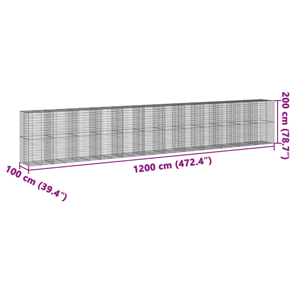 Gabionska košara s poklopcem 1200x100x200 cm pocinčano željezo