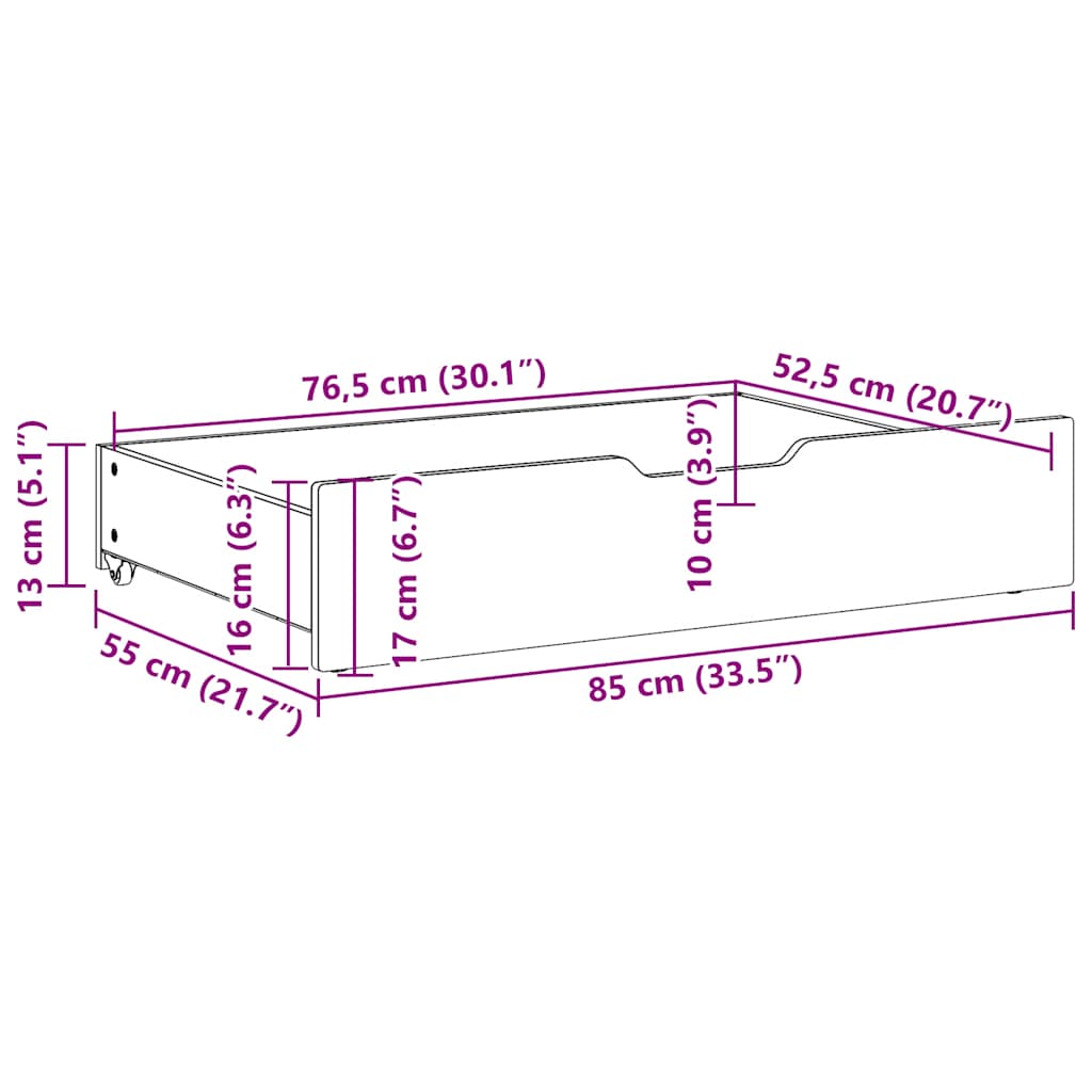 Ladice ispod kreveta s kotačima 2 kom 85x55x17 cm od borovine