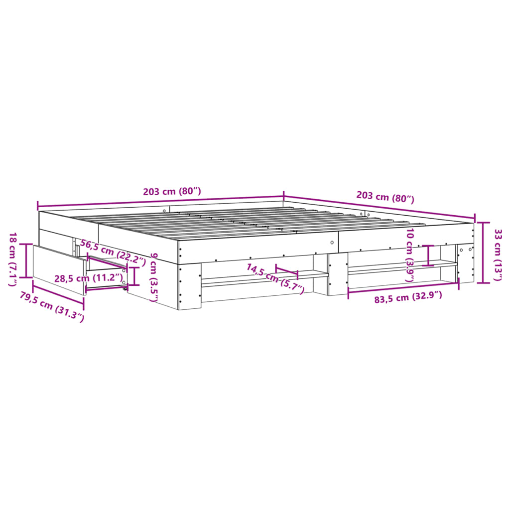 Okvir kreveta boja betona 200x200 cm od konstruiranog drva