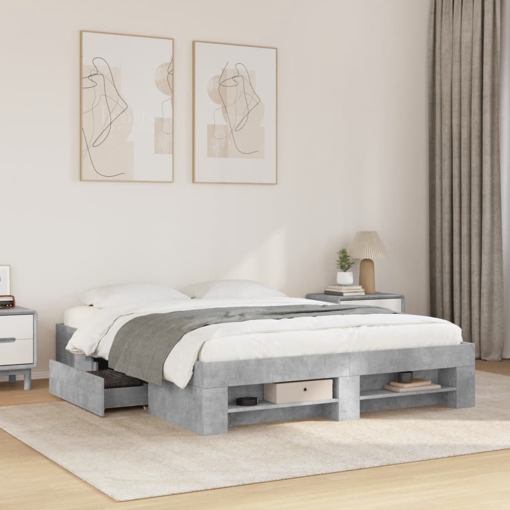 Okvir kreveta boja betona 150x200 cm od konstruiranog drva