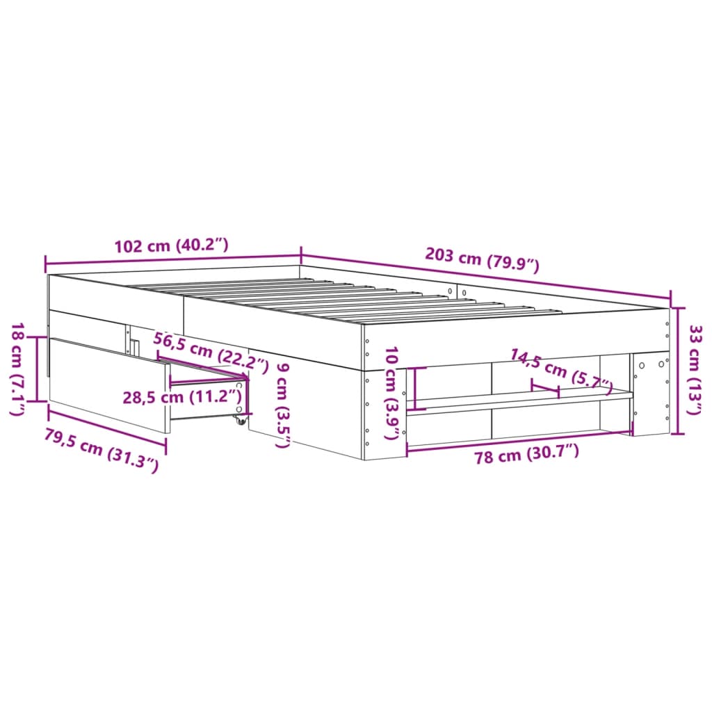 Okvir za krevet boja hrasta 100x200 cm od konstruiranog drva