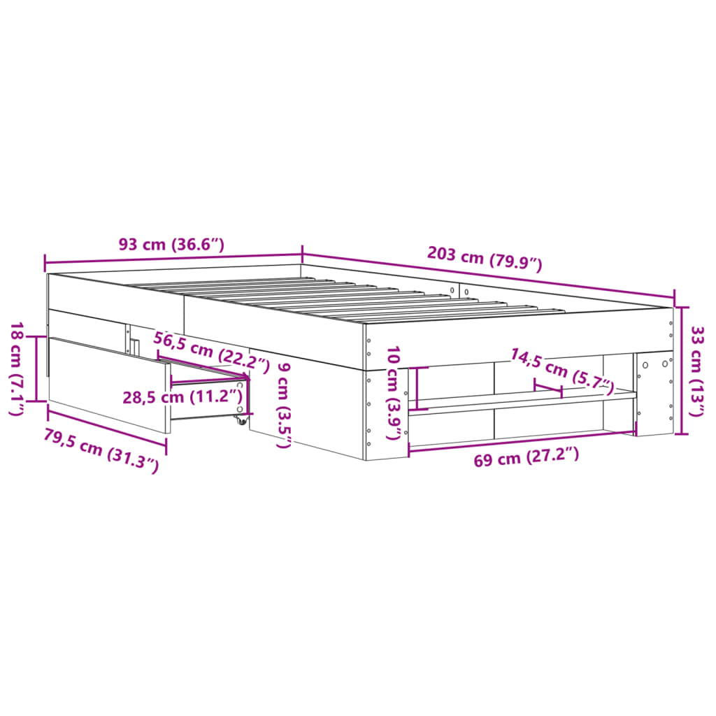 Okvir kreveta boja betona 90x200 cm od konstruiranog drva