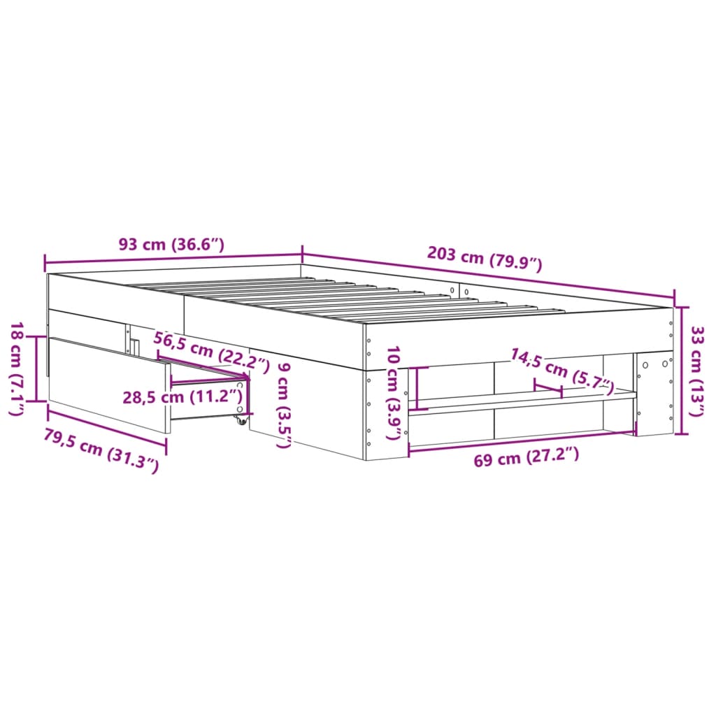 Okvir za krevet boja hrasta 90x200 cm od konstruiranog drva