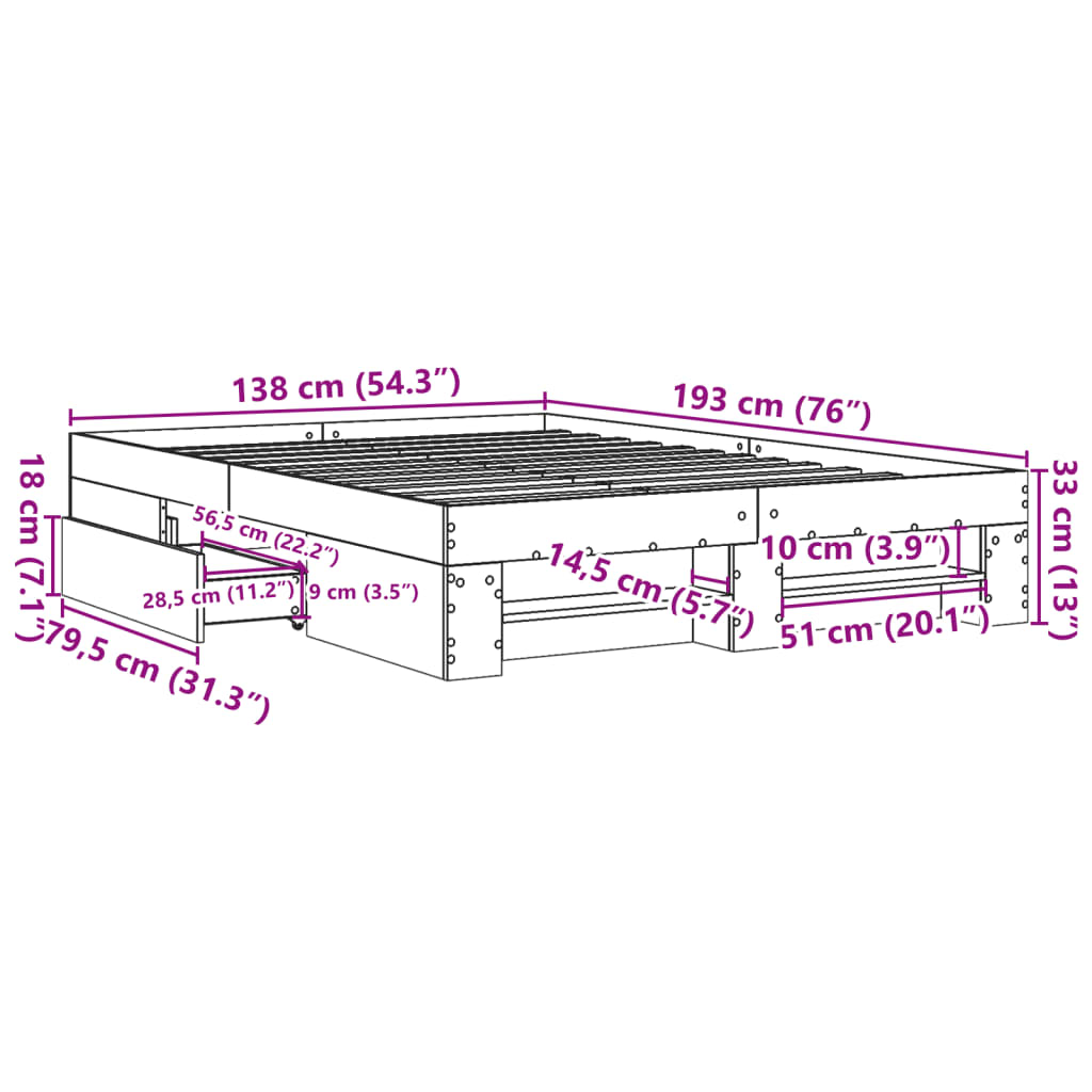 Okvir za krevet bijeli 135x190 cm konstruirano drvo
