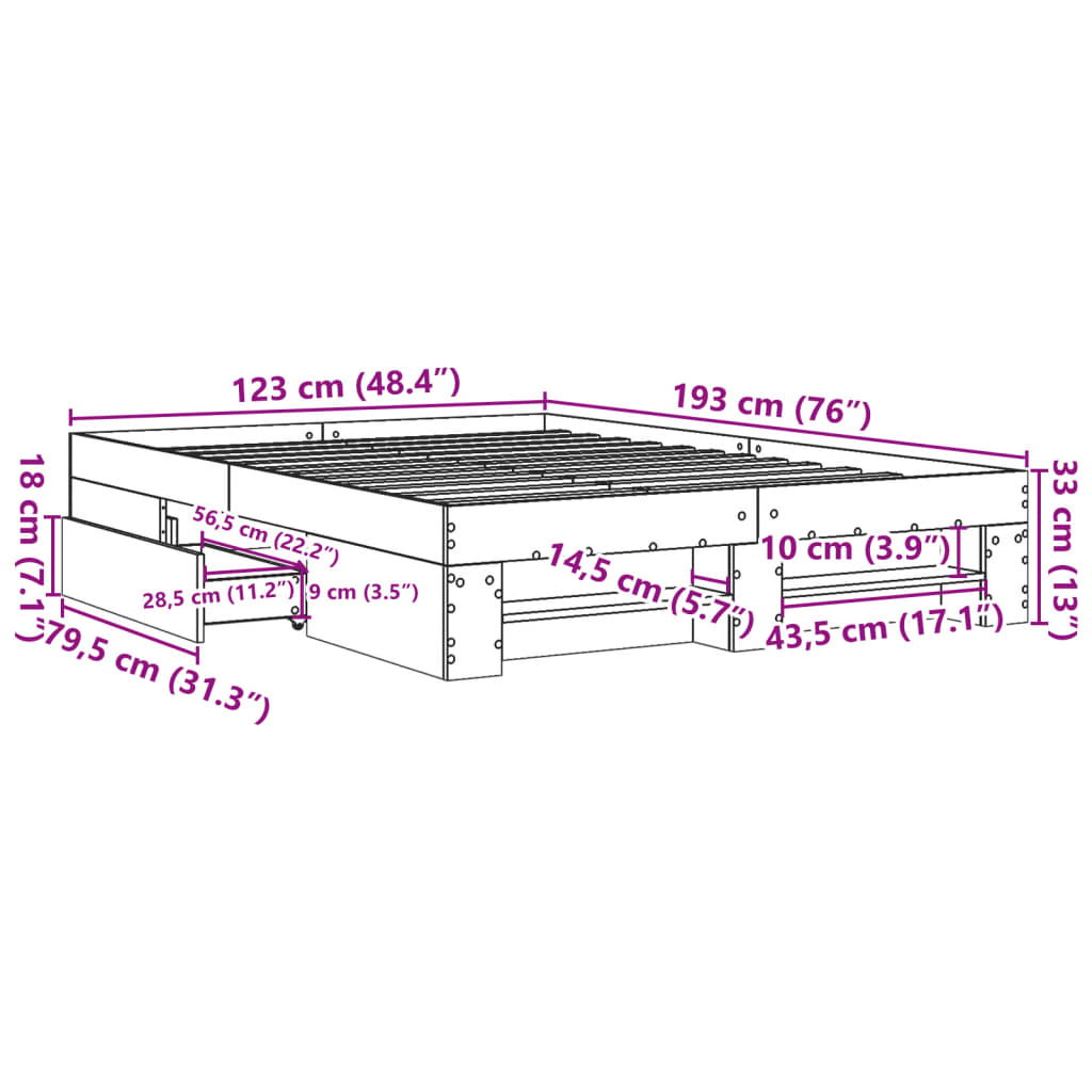 Okvir kreveta boja betona 120x190 cm od konstruiranog drva
