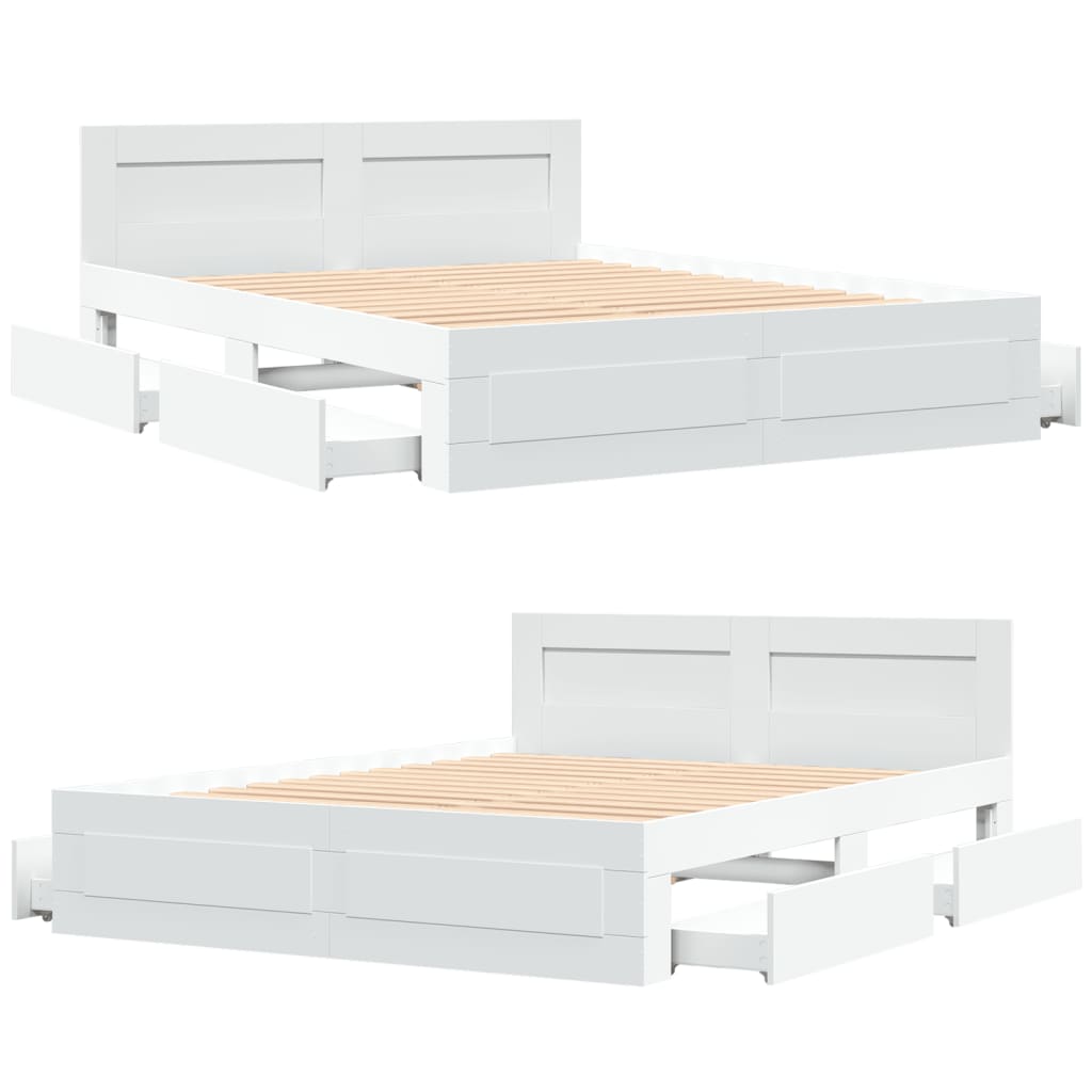 Okvir za krevet s uzglavljem bijeli 150x200cm konstruirano drvo
