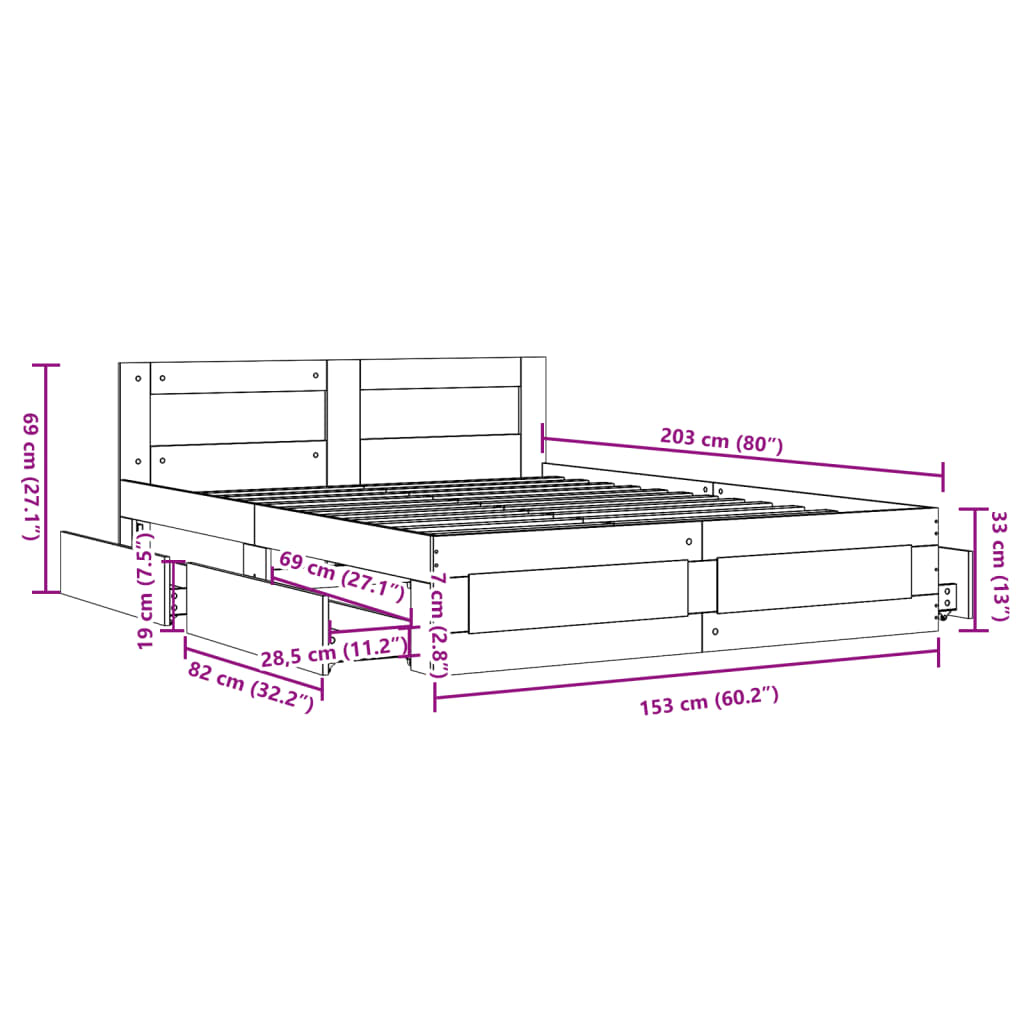 Okvir za krevet s uzglavljem bijeli 150x200cm konstruirano drvo