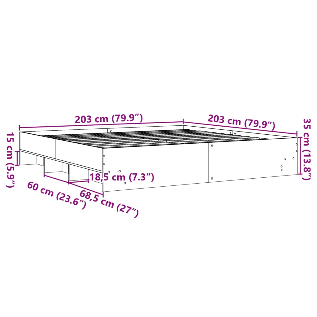 Okvir za krevet crni 200 x 200 cm konstruirano drvo