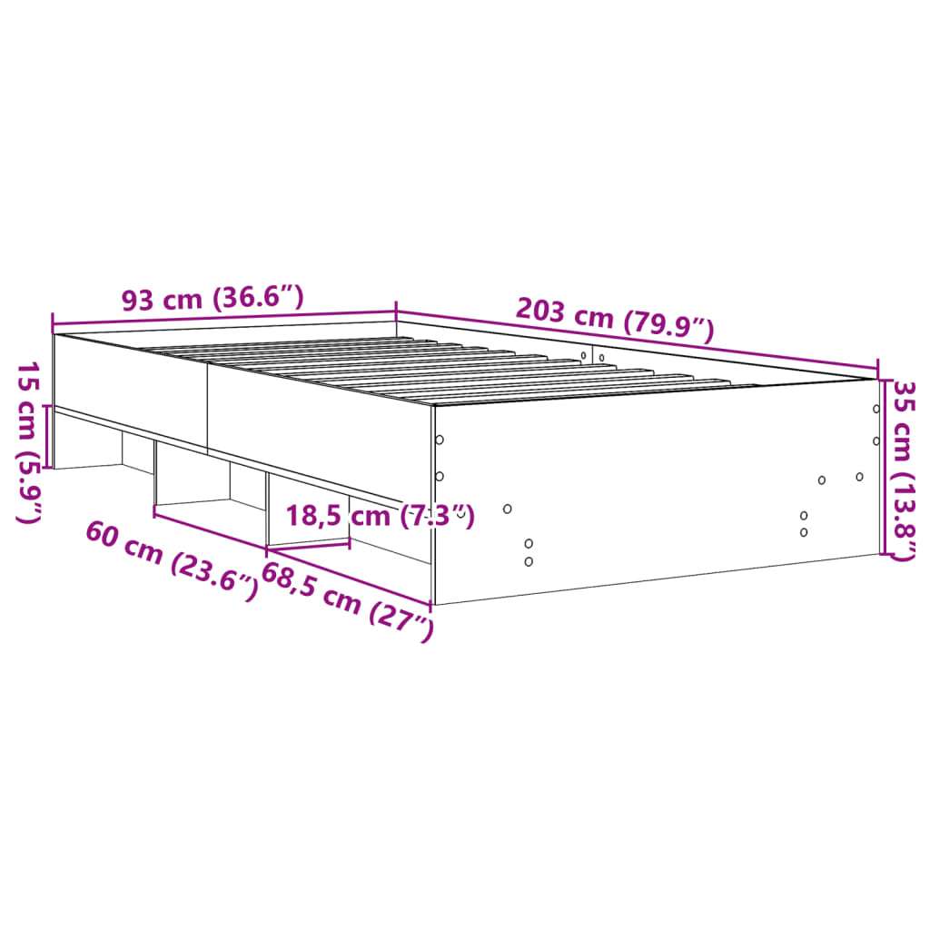 Okvir kreveta boja betona 90x200 cm od konstruiranog drva