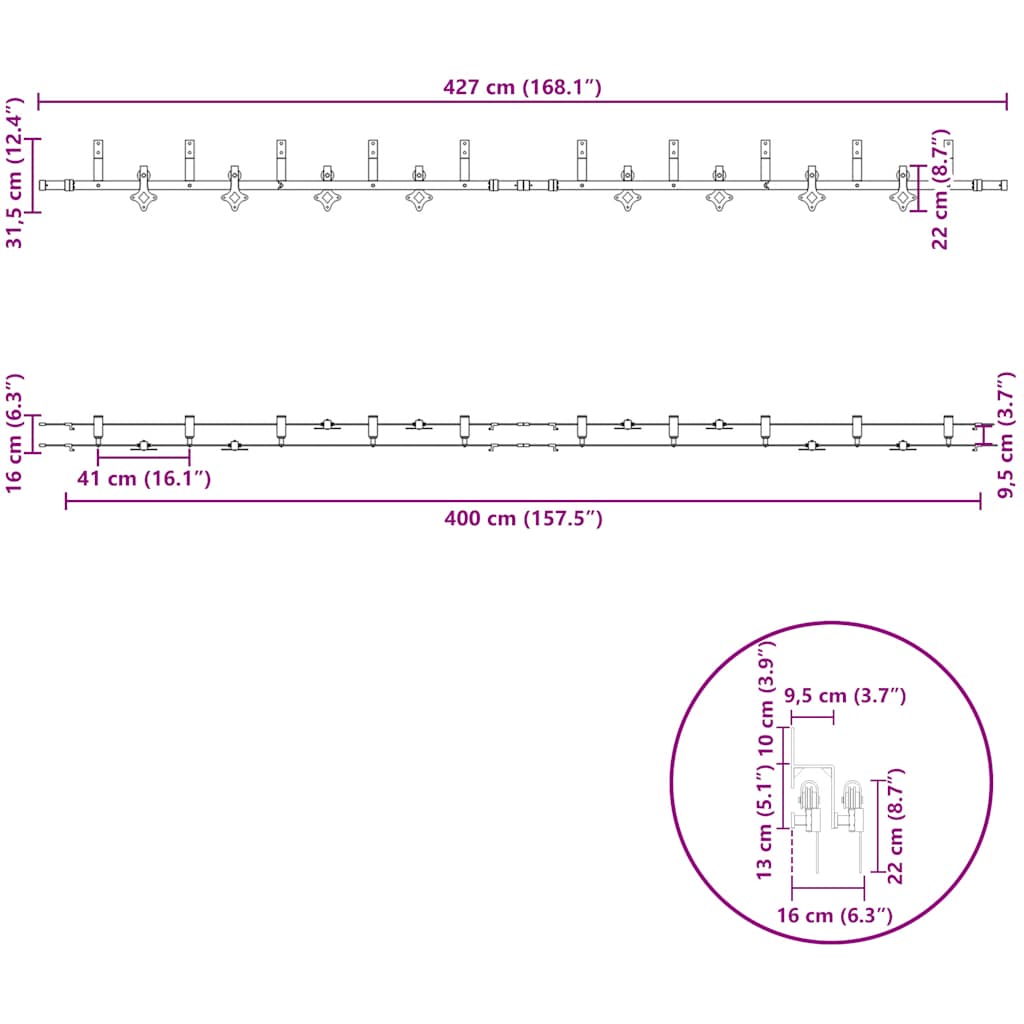 Pribor za klizna vrata 427 cm čelični crni