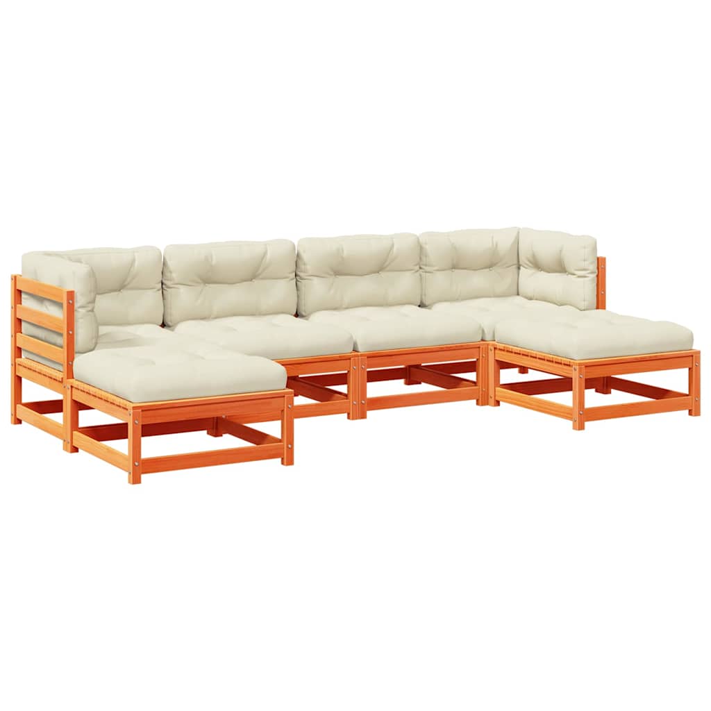 6-dijelni set vrtnih sofa s jastucima voštano smeđi od borovine