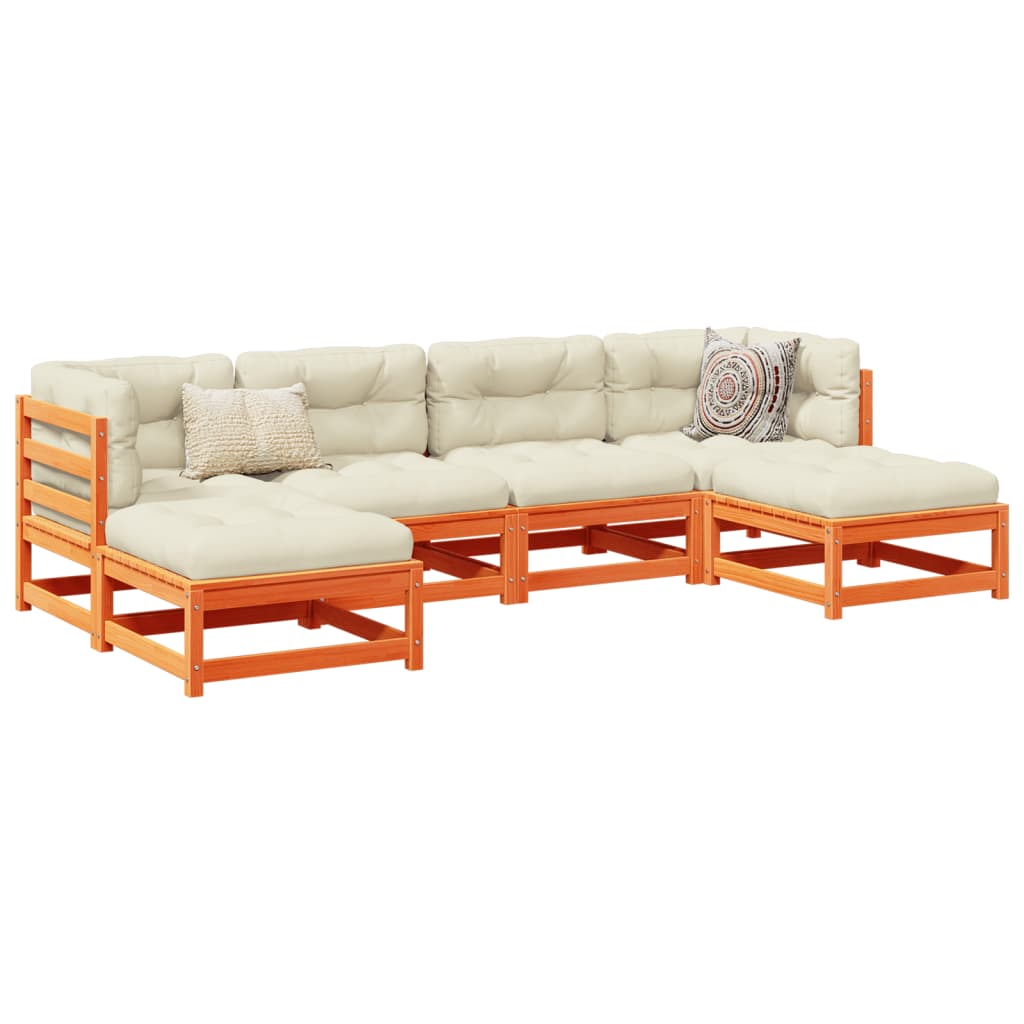 6-dijelni set vrtnih sofa s jastucima voštano smeđi od borovine