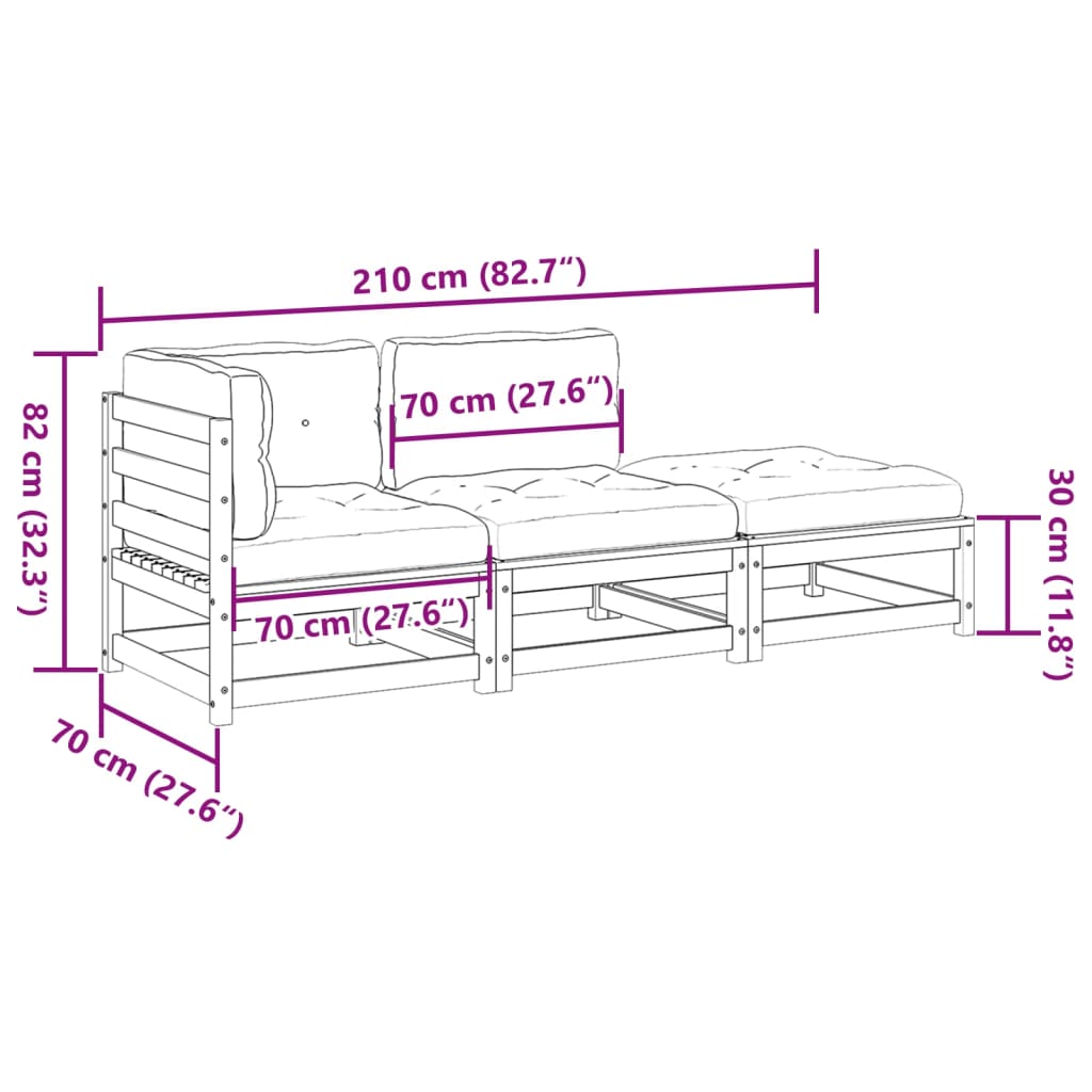3-dijelni set vrtnih sofa s jastucima masivno drvo duglazije