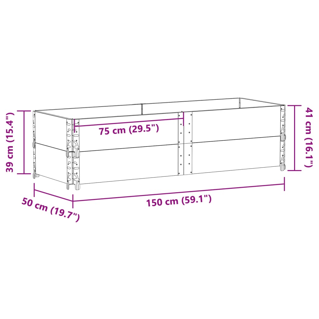 Okviri za palete 2 kom sivi 150x50 cm od masivne borovine
