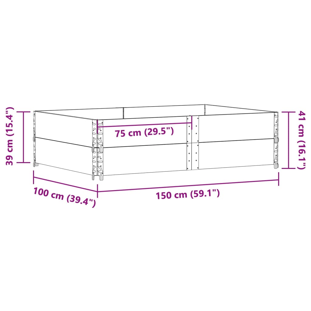 Okviri za palete 2 kom sivi 150x100 cm od masivne borovine