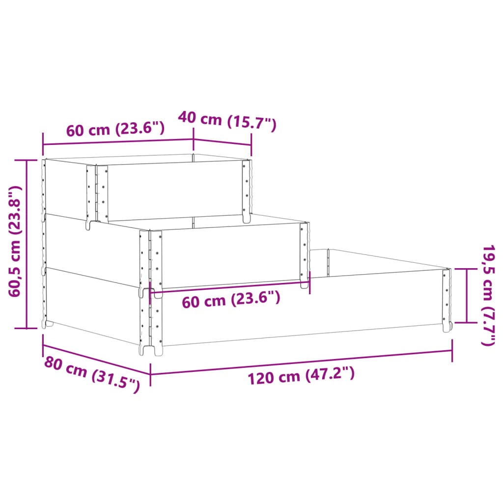 Povišena gredica s 3 razine crna 120 x 80 cm masivna borovina