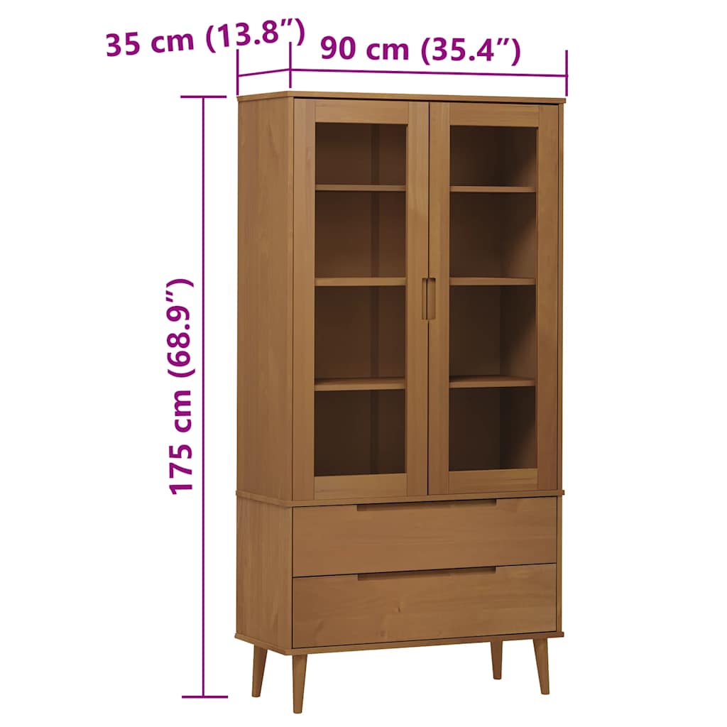 Vitrina MOLDE smeđa 90 x 35 x 175 cm od masivne borovine