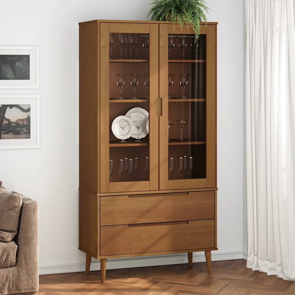 Vitrina MOLDE smeđa 90 x 35 x 175 cm od masivne borovine