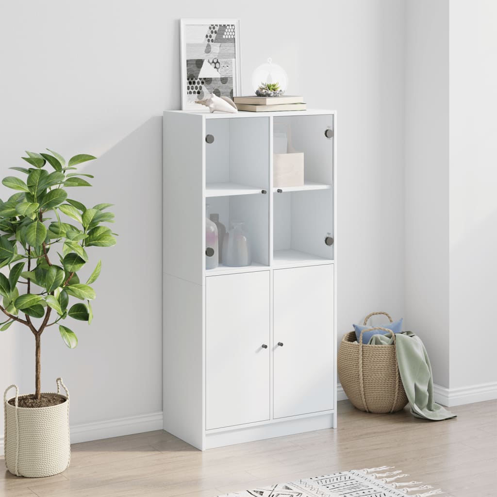 Visoka komoda s vratima bijela 68x37x142 cm konstruirano drvo