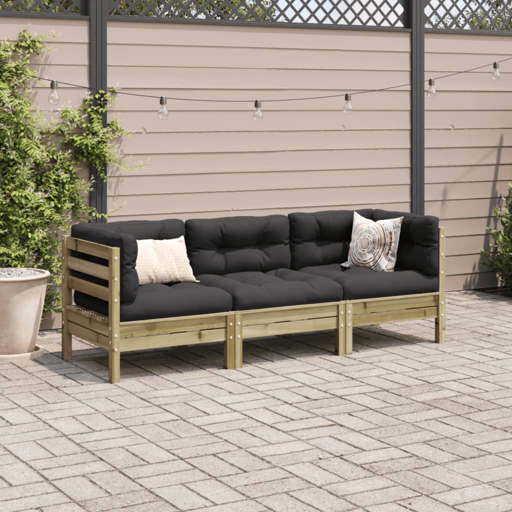 3-dijelni set vrtnih sofa s jastucima od impregnirane borovine