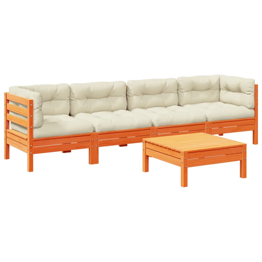 5-dijelni set vrtnih sofa s jastucima voštano smeđi od borovine