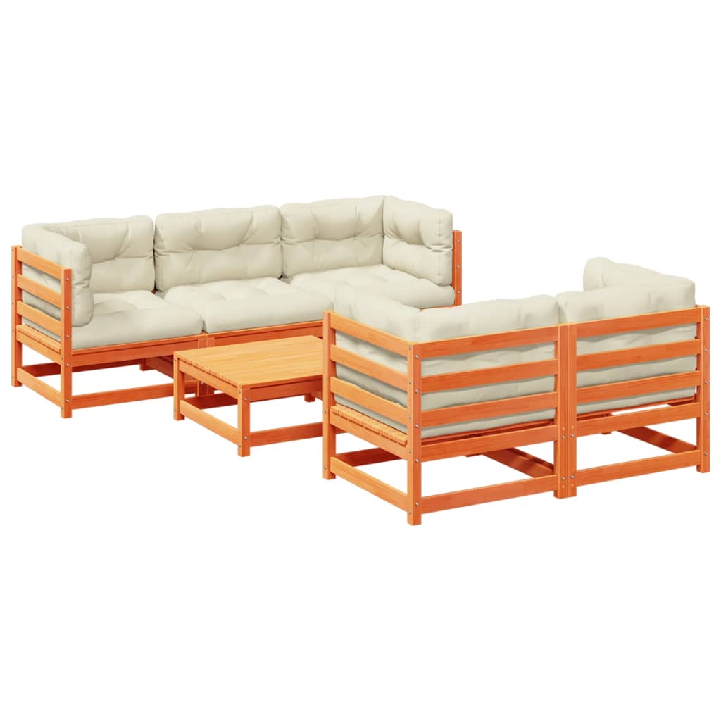 6-dijelni set vrtnih sofa s jastucima voštano smeđi od borovine