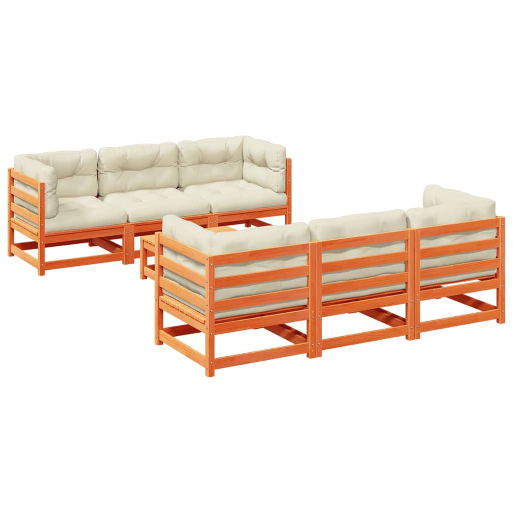 7-dijelni set vrtnih sofa s jastucima voštano smeđi od borovine