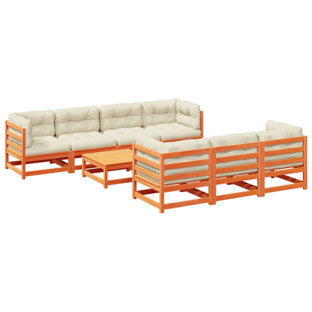 8-dijelni set vrtnih sofa s jastucima voštano smeđi od borovine