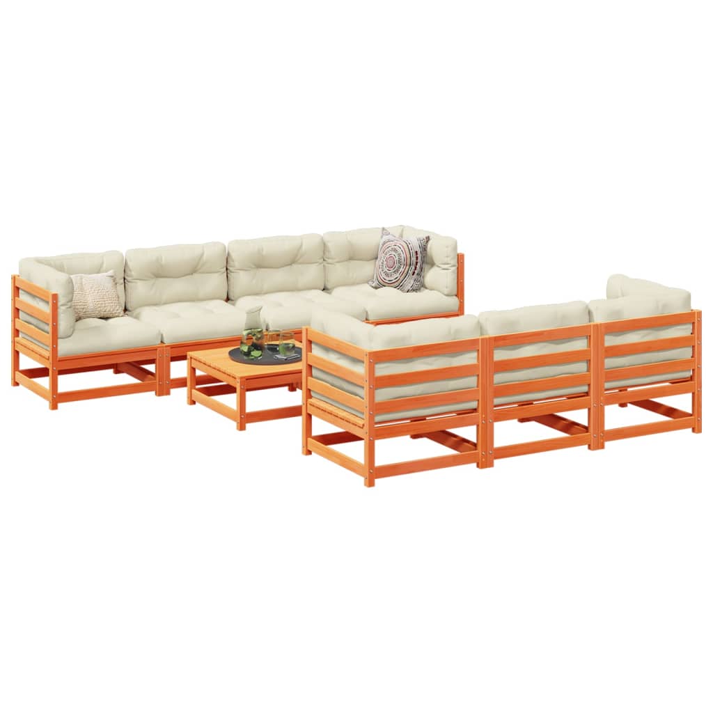8-dijelni set vrtnih sofa s jastucima voštano smeđi od borovine