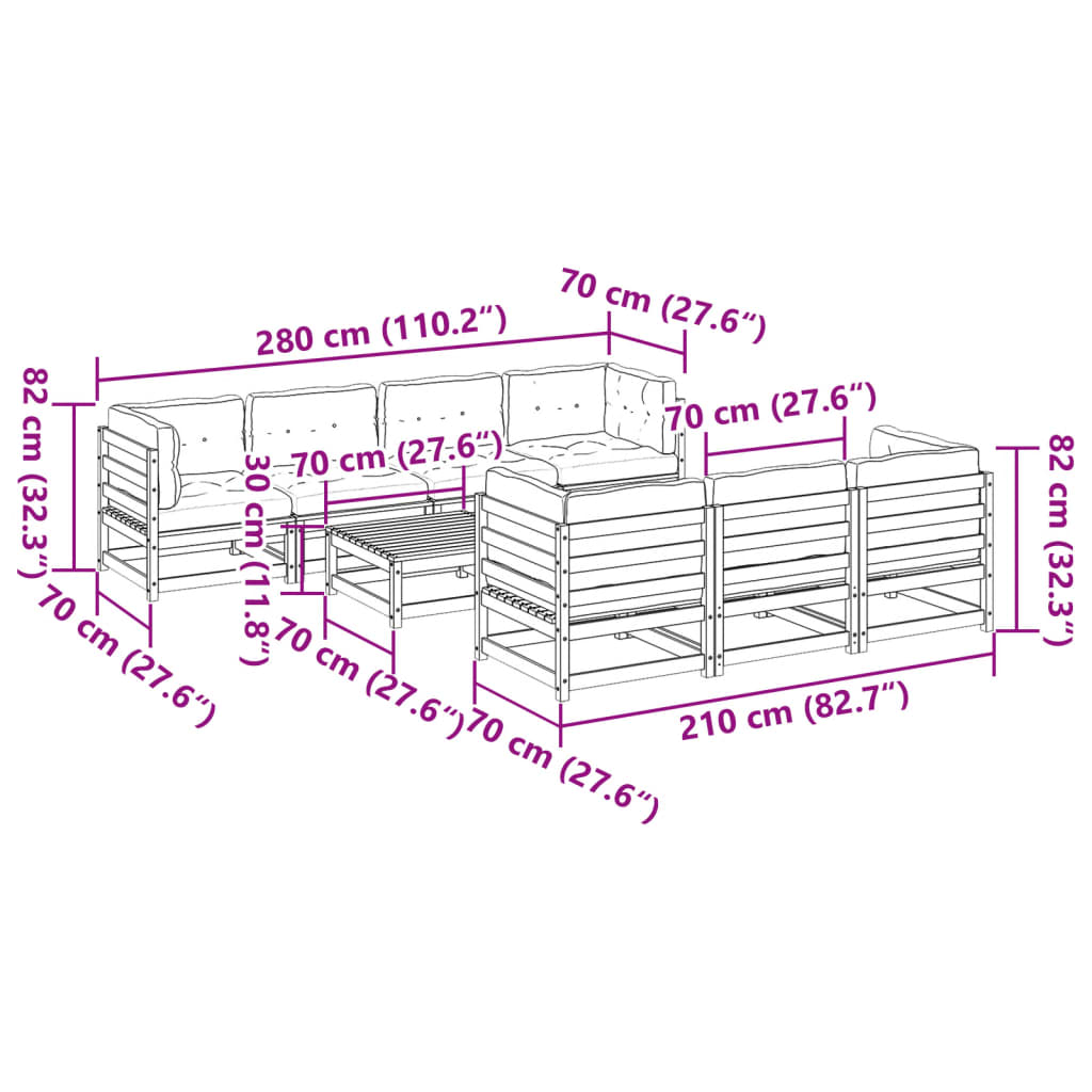 8-dijelni set vrtnih sofa s jastucima od impregnirane borovine