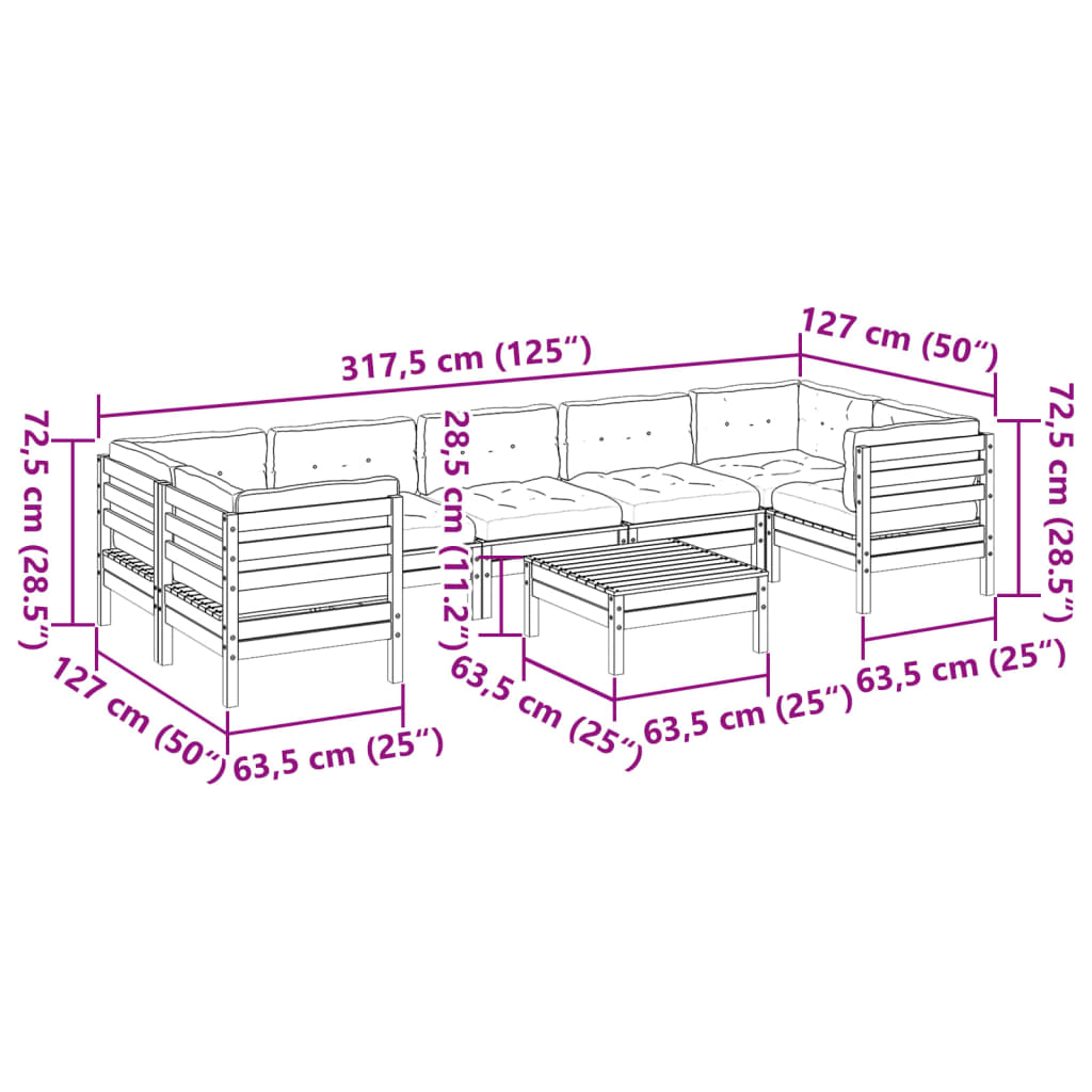 8-dijelni set vrtnih sofa s jastucima od impregnirane borovine