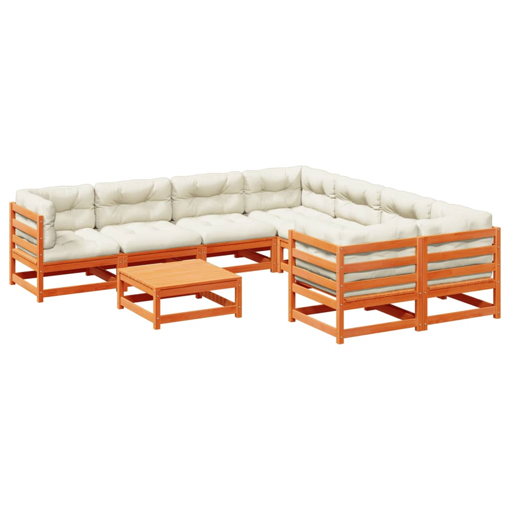 9-dijelni set vrtnih sofa s jastucima voštano smeđi od borovine